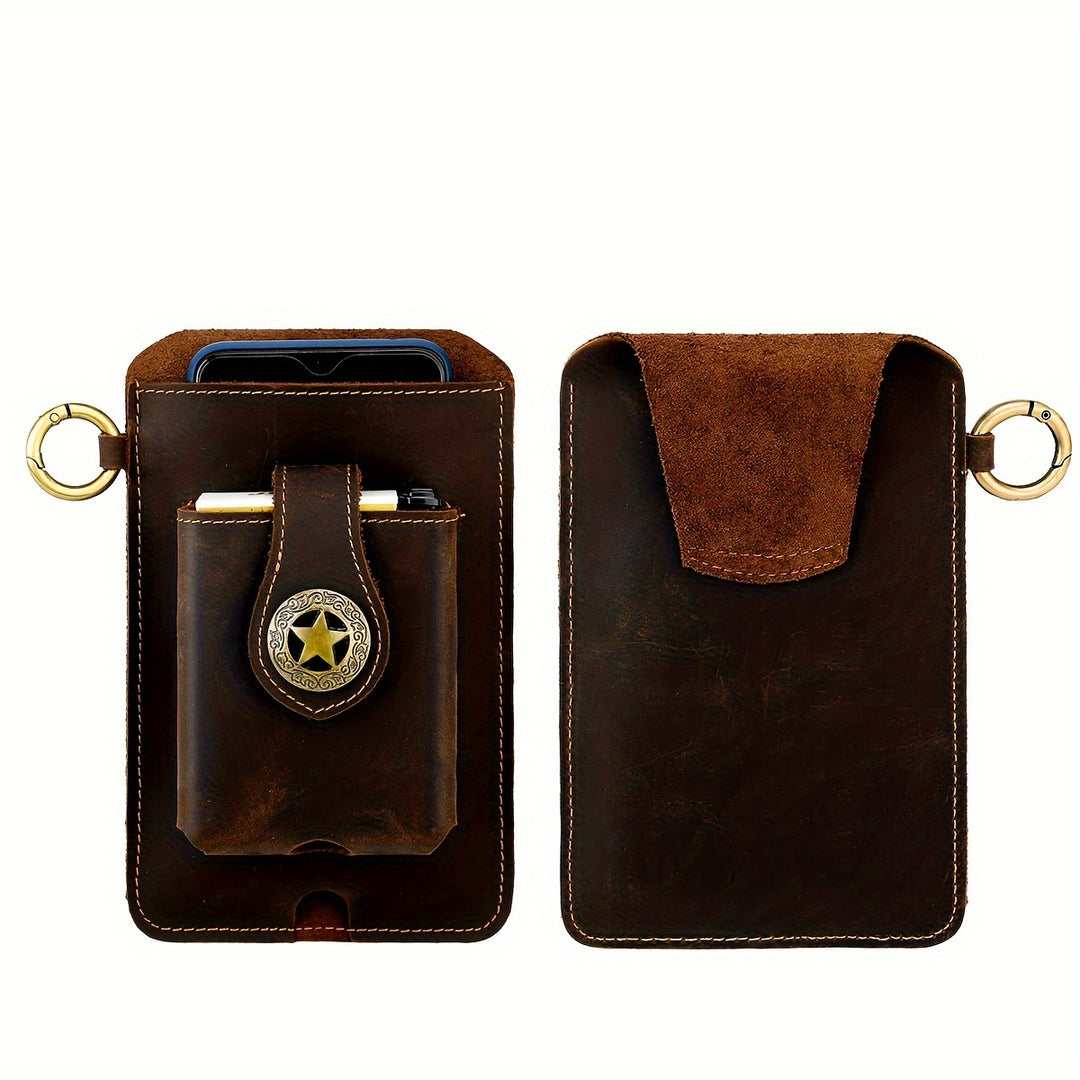 Vintage Top‑Grain Leather Phone Belt Bag for Outdoor Sports