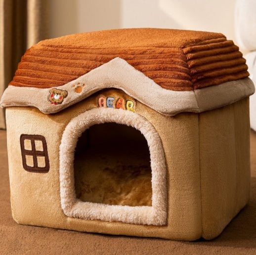 Self-Warming Plush Pet Nest Bed – Cozy Indoor Bed for Cats & Small Dogs