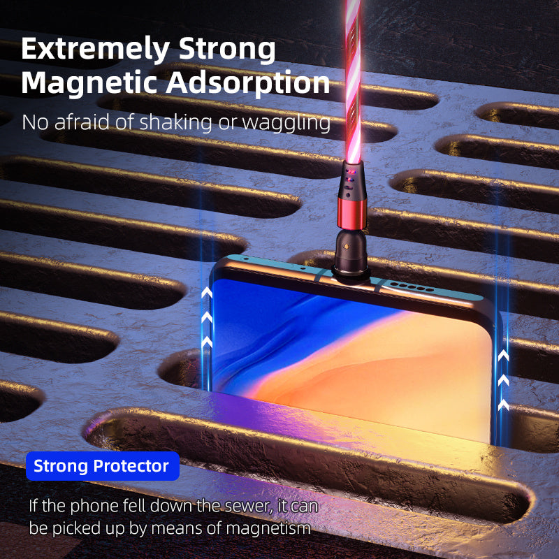 LED Magnetic Charging Cable – 540° Rotating 3-in-1 Fast Charger with Flowing Light