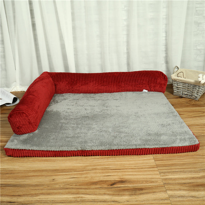 Corduroy Pet Sofa – Washable, Soft Bed for Cats & Dogs (S–XL) – grooming kit