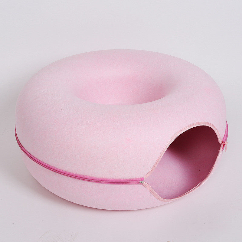 2-in-1 Felt Cat Tunnel Bed – Convertible Nest for Play & Rest – grooming kit