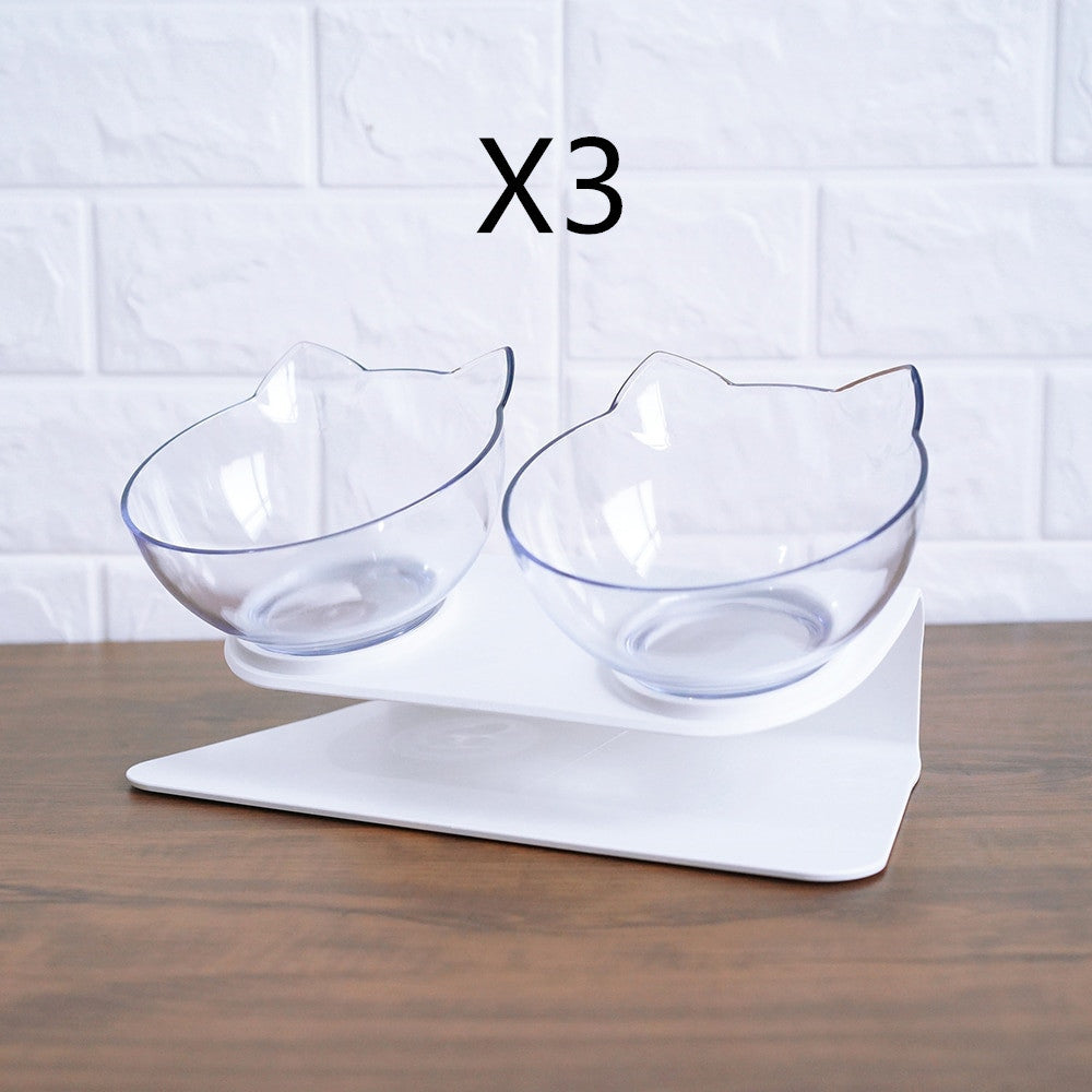 15° Tilted Cat Double Bowl – Ergonomic Elevated Feeder for Cats & Small Dogs – grooming kit