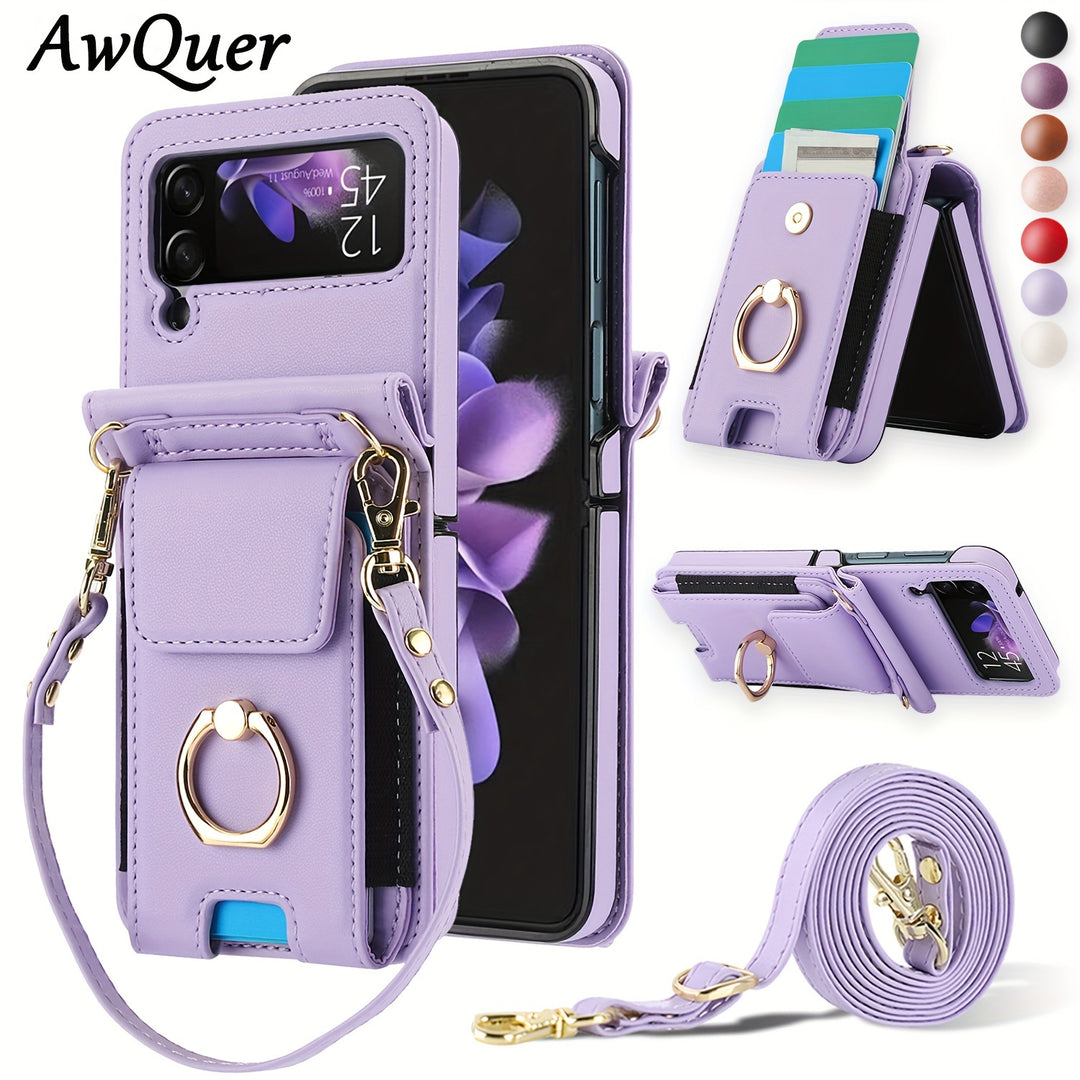 AWQUER Wallet Case for Galaxy Z Flip – Lanyard, Stand & Card Holder