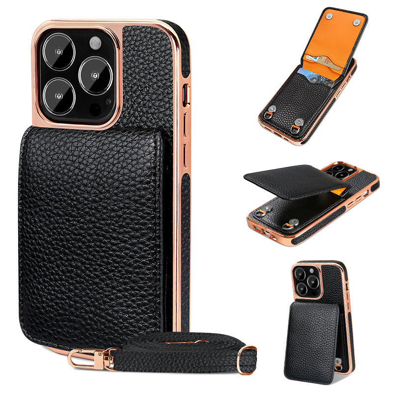 Electroplated Wallet iPhone Case with Chain Strap – Card Holder Cover for iPhone 11–14 Series