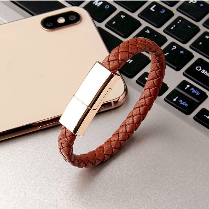 2-in-1 Leather USB Charging Bracelet – Wearable Charging Cable – power-bank