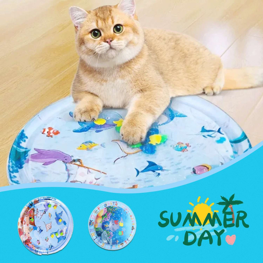 Inflatable Cat Cooling Water Mat – Summer Ice Pad with Ocean Theme (65cm / 100cm) – grooming kit