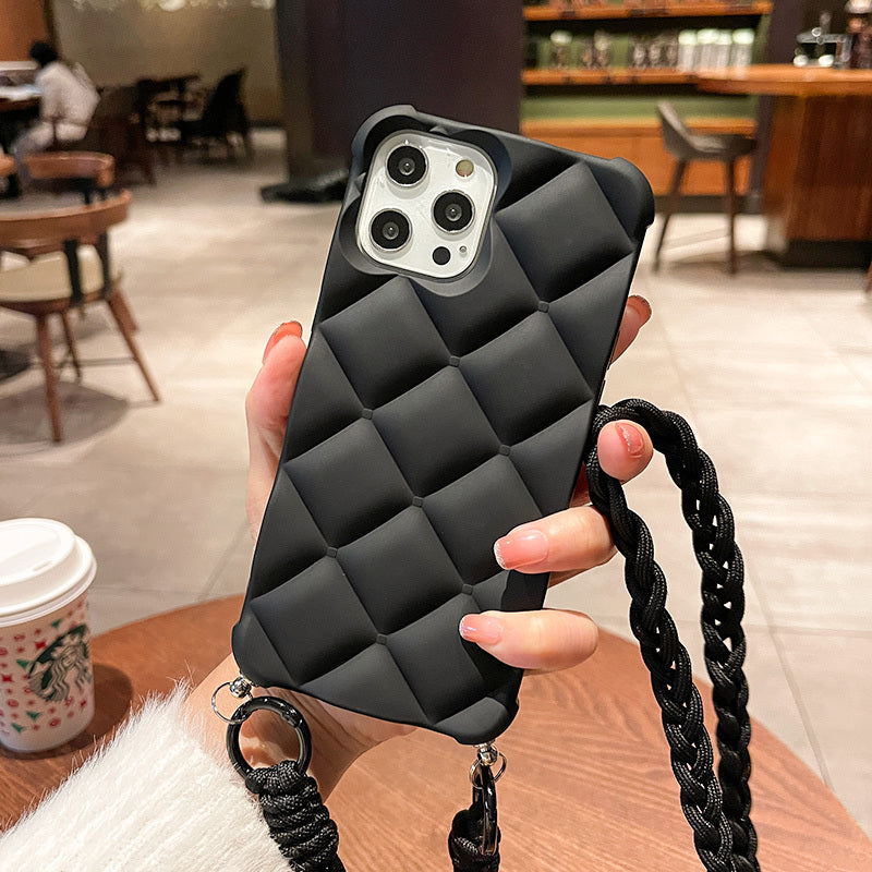 3D Diamond Silicone iPhone Case with Messenger Lanyard – Stylish & Drop-Resistant – phone strap