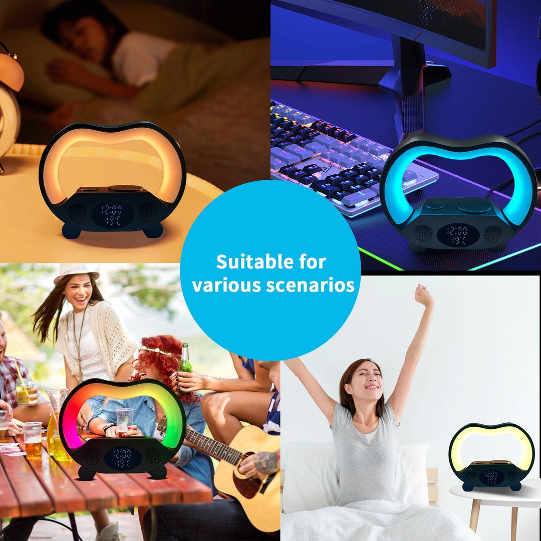 6-in-1 Smart LED Table Lamp – Wireless Charger, Bluetooth Speaker, Clock & More – power-bank