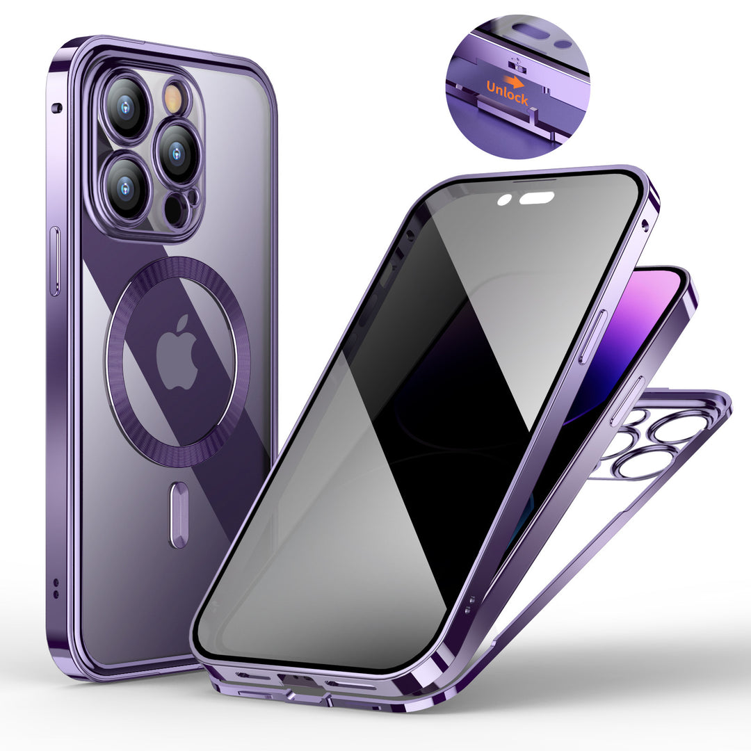 360° Magnetic Privacy iPhone Case – Metal Double-Lock Full Protection Cover – phone-case