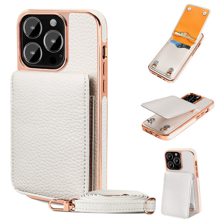 Electroplated Wallet iPhone Case with Chain Strap – Card Holder Cover for iPhone 11–14 Series – phone-case