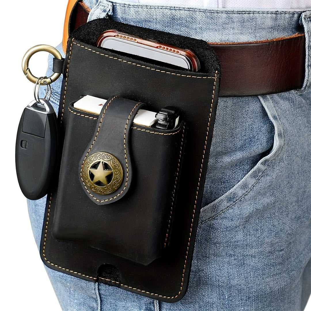 Vintage Top‑Grain Leather Phone Belt Bag for Outdoor Sports