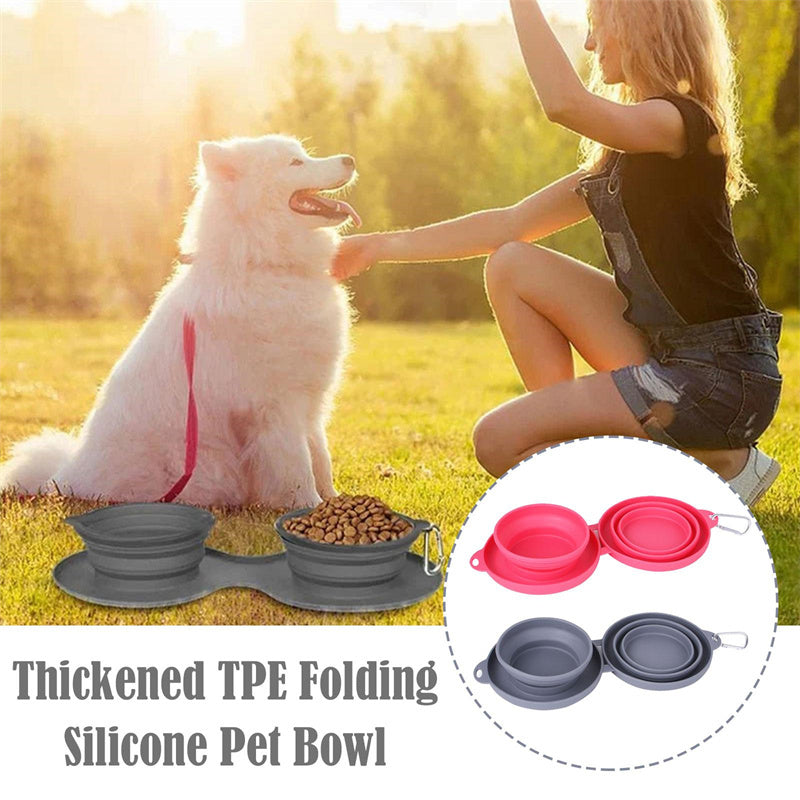 Collapsible Double Dog Bowl – Travel-Ready Silicone Pet Feeder