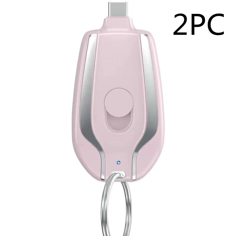 Mini Keyring Power Bank with Built-in Lightning or Type-C Cable – 1500mAh Emergency Charger