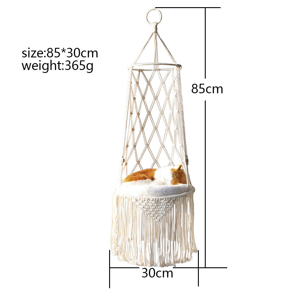 Macrame Hanging Cat Hammock – Handwoven Boho Swing for Stylish Cats