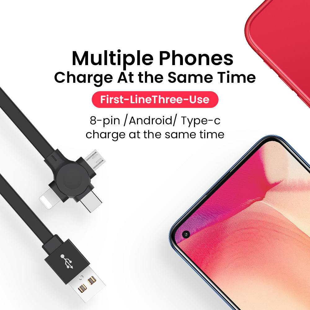 Retractable 3-in-1 Charging Cable – Lightning, USB-C, Micro USB | 100cm