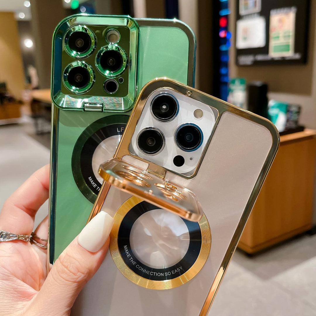 Electroplated Phone Case Luxury Plating CD Pattern Magsafe Bracket Case For  12 13 14 Pro Max Invisible Camera Stand Holder Lens Holder Magnetic Suction - JEFF's Favorite Picks