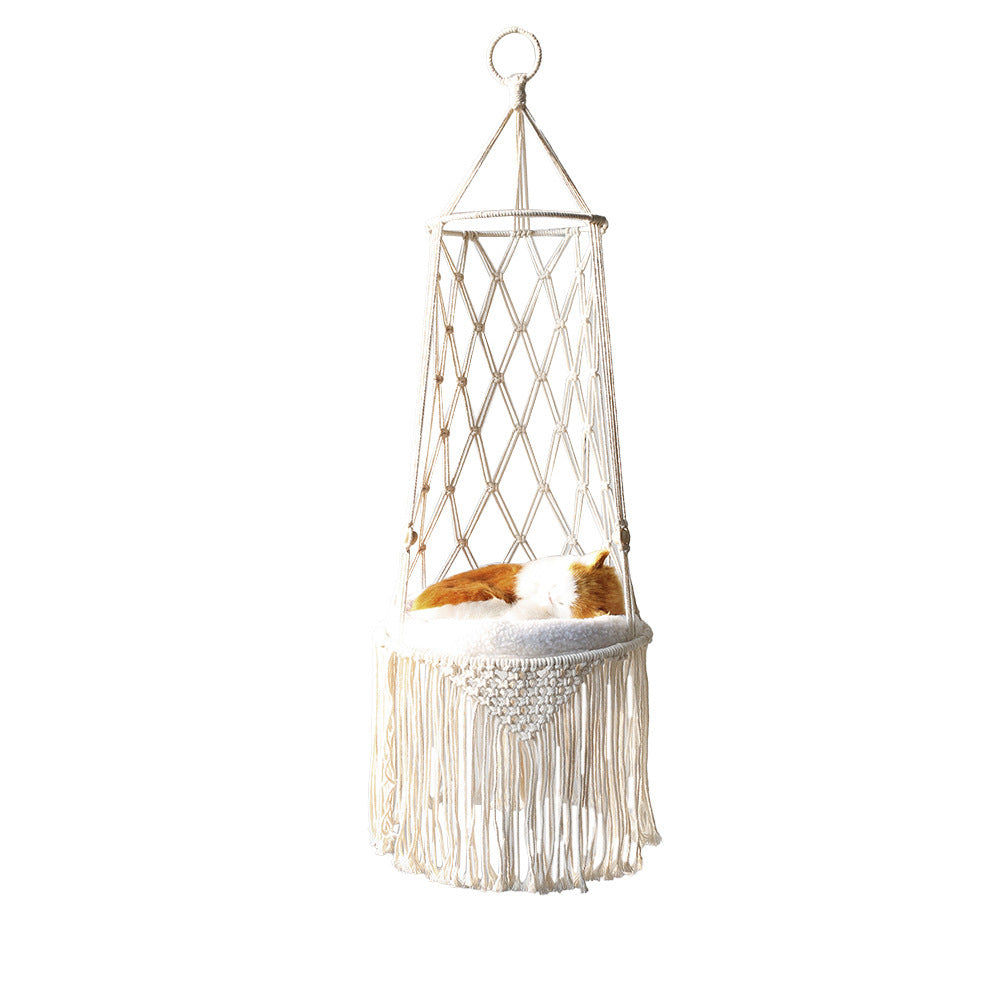 Macrame Hanging Cat Hammock – Handwoven Boho Swing for Stylish Cats