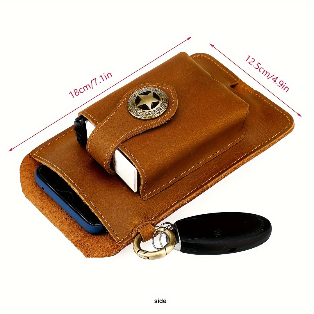 Vintage Top‑Grain Leather Phone Belt Bag for Outdoor Sports