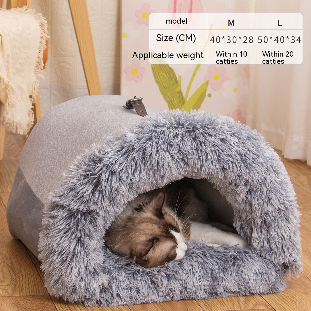 Cozy Cat House Villa – Semi-Enclosed Plush Pet Nest for Cats & Small Dogs