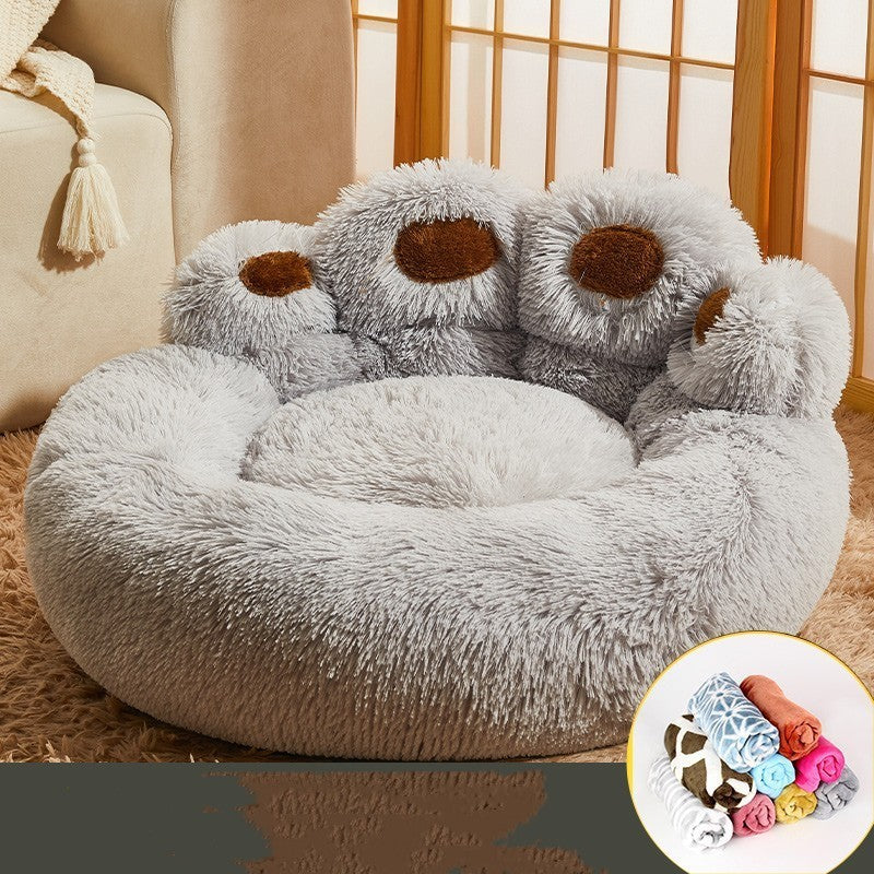 Hand-Shaped Winter Pet Bed – Cozy Plush Sofa for Cats & Dogs (M–3XL)