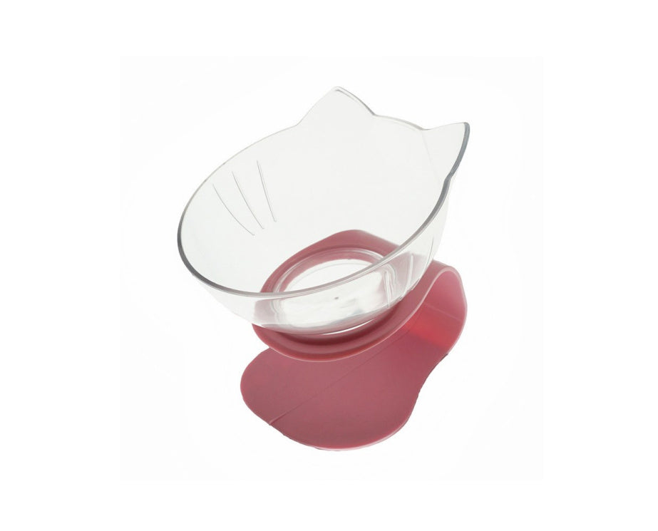 Cat Head Transparent Double Bowl – 15° Tilted Ergonomic Feeder for Cats & Small Dogs