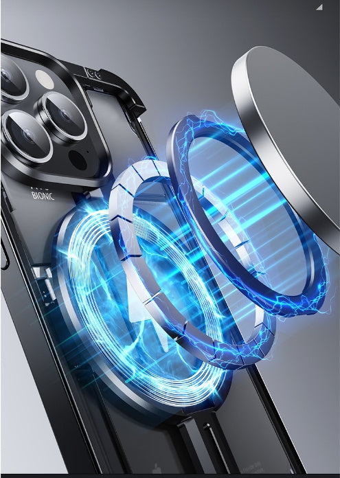 Magnetic Metal iPhone Case – Shockproof with Built-in Kickstand & Heat Dissipation