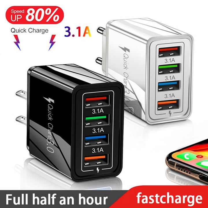 4-Port USB Wall Charger with Quick Charge 3.0 – EU/US Plug | Fast Multi-Device Charging – power-bank