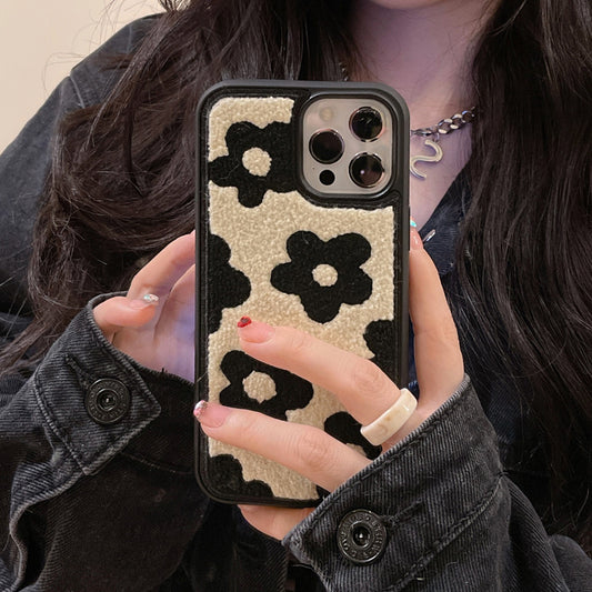 Plush Flower iPhone Case – Soft Cozy Fabric Cover with Floral Design – phone-case